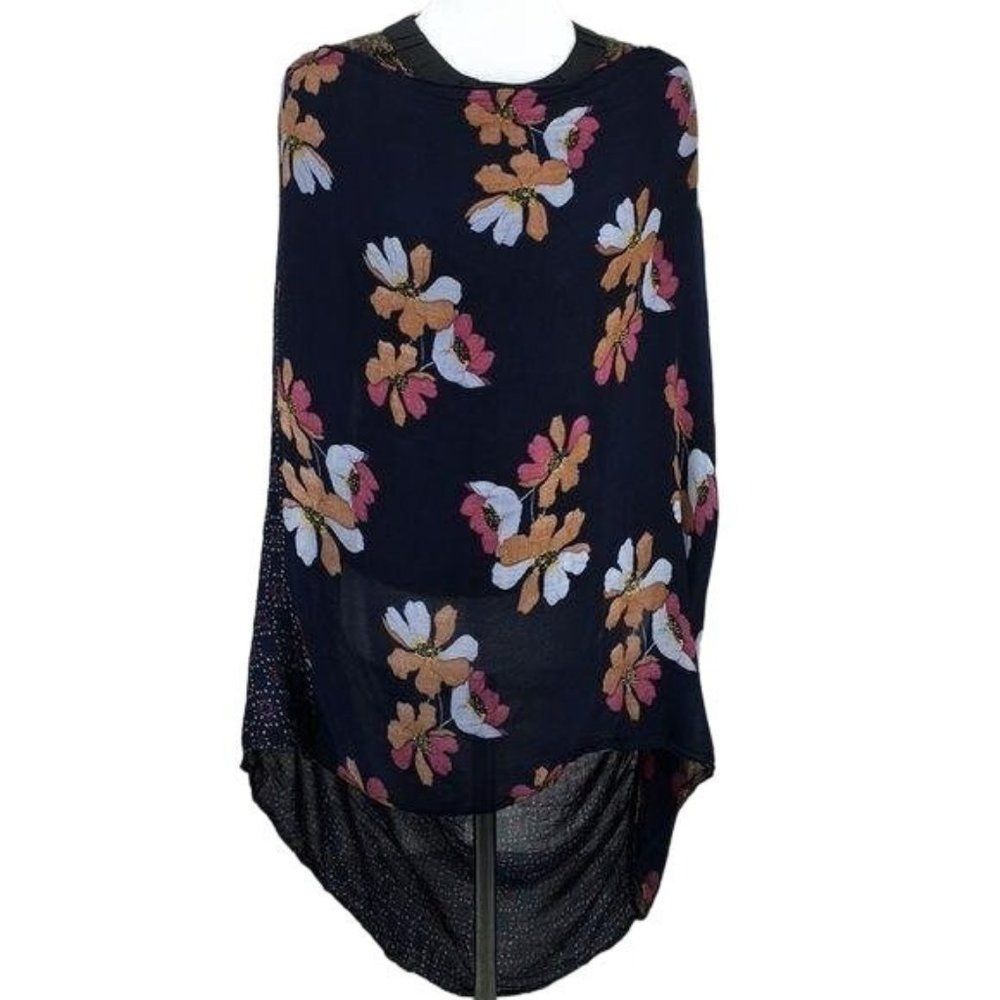Loft Outlet Navy Blue Floral Geometric Mixed Print Infinity Scarf Rayon